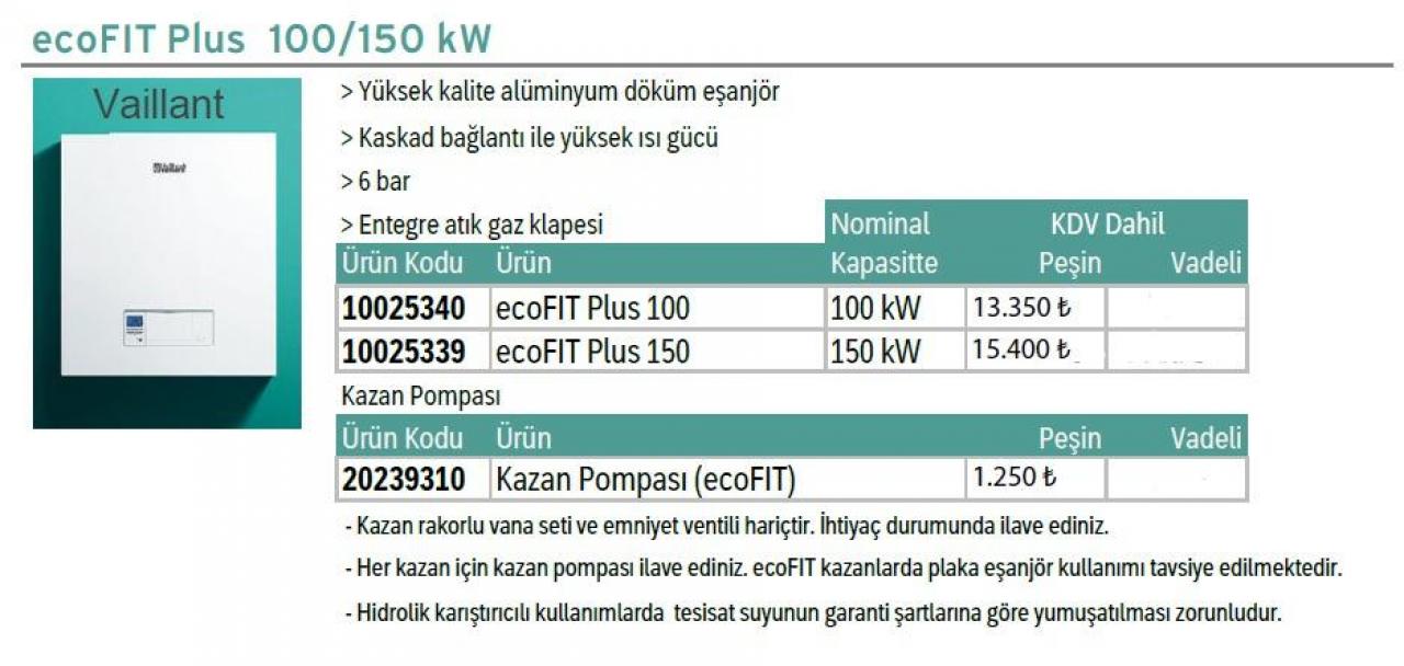 KAMPANYA Vaillant ecoFIT Plus 150 KW Duvar Tipi Yoğuşmalı KAZAN